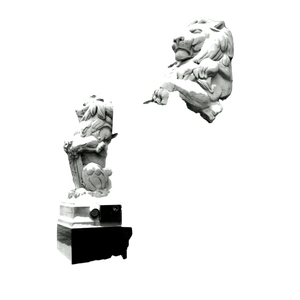 Related cat image: A Black And White Photo Of Statues Of Lions