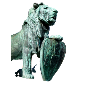 A Statue Of A Lion Holding A Shield – cat PNG with transparent background