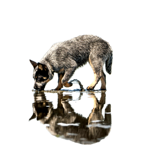 Related cat image: Black And Brown Australian Cattle Dog Puppy Drinking Water On Beach