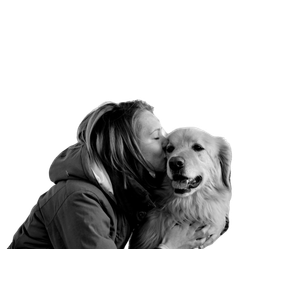 Grayscale Photo Of Woman Kissing Golden Retriever – cat PNG with transparent background