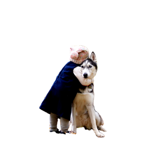 Toddler Hugging Siberian Husky – cat PNG with transparent background