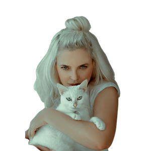 Woman In White Tank Top With White Cat On Her Lap – cat PNG with transparent background