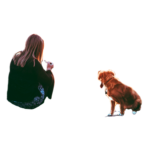 Woman Near Brown Dog – cat PNG with transparent background
