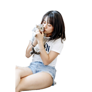 Woman Sitting And Kissing Kitten – cat PNG with transparent background