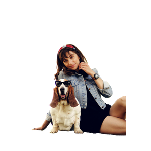 Woman Sitting Beside The Basset Hound – cat PNG with transparent background